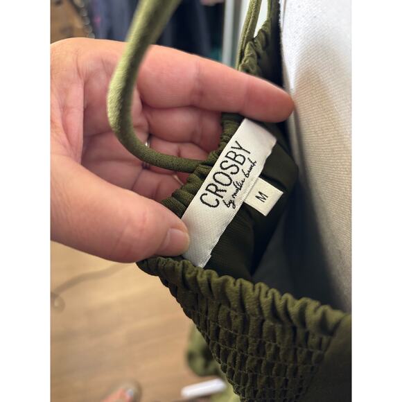 Crosby Olive Green Square Neck Ruffled Sleeveless Straps Midi Tiered Dress Sz M - Picture 4 of 4